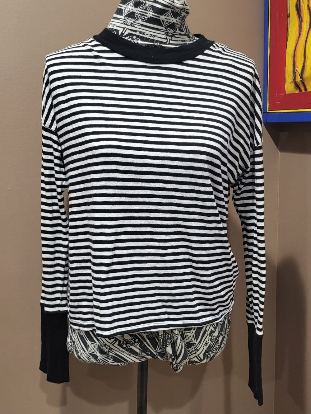 Abound Black and White Striped Long Sleeve Tee